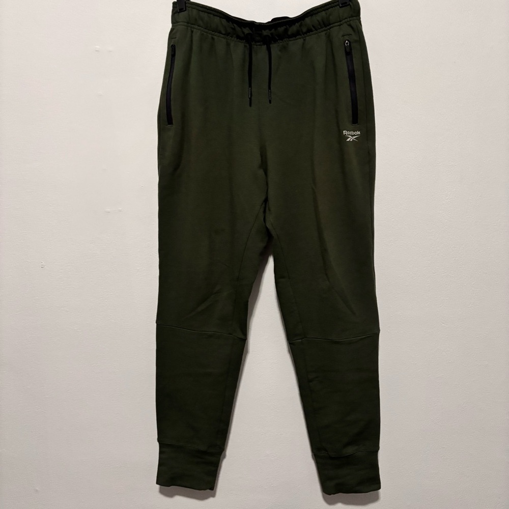 🆒 Reebok Men's Olive Green Drawstring Joggers with Black Accents - Picture 4 of 9